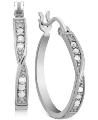Macy's - Diamond (1/10 ct. t.w.) Bypass Hoop Earrings in Sterling Silver