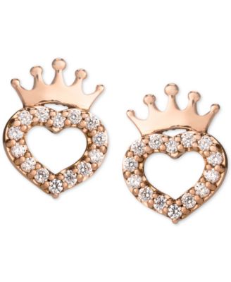 Disney - Cubic Zirconia Heart & Crown Stud Earrings in 14k Rose Gold