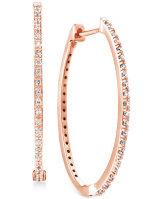 Macy's - Diamond Small Skinny Hoop Earrings (1/5 ct. t.w.) in 14k Rose Gold-Plated Sterling Silver, 0.75"