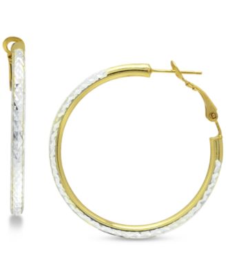 Giani Bernini - Medium Two-Tone Textured Hoop Earrings in Sterling Silver & 18k Gold-Plate, 1-1/2"