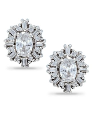 Giani Bernini - Cubic Zirconia Baguette Halo Stud Earrings in Sterling Silver