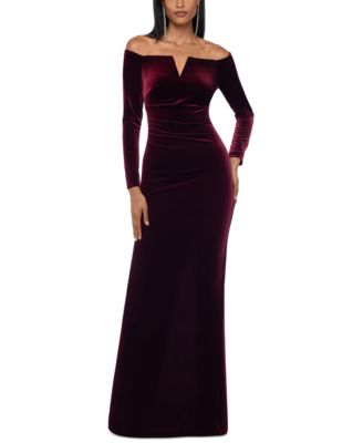 XSCAPE - Velvet Off-The-Shoulder Gown