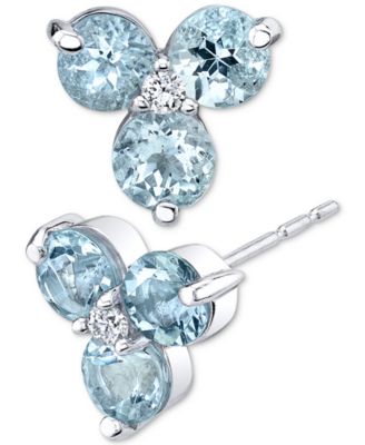 Macy's - Aquamarine (1-1/2 ct. t.w.) & Diamond (1/20 ct. t.w.) Flower Stud Earrings in 14k White Gold