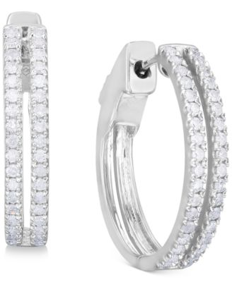 Macy's - Diamond Double Row Hoop Earrings (1/2 ct. t.w.) in Sterling Silver