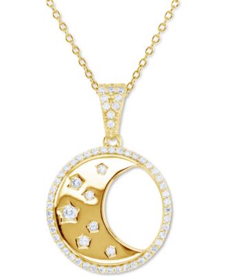 Macy's - Cubic Zirconia Crescent Moon Disc 18" Pendant Necklace in 14k Gold-Plated Sterling Silver