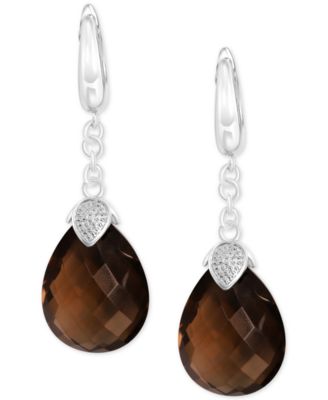 Macy's - Smoky Quartz (25 ct. t.w.) & Cubic Zirconia Drop Earrings in Sterling Silver
