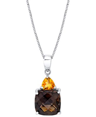 Macy's - Smoky Quartz (4-1/5 ct. t.w.) & Citrine (3/8 ct. t.w.) 18" Pendant Necklace in Sterling Silver
