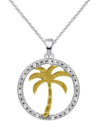Macy's - Palm Tree 18" Pendant Necklace (1/10 ct. t.w.) in Sterling Silver & 14k Gold-Plate