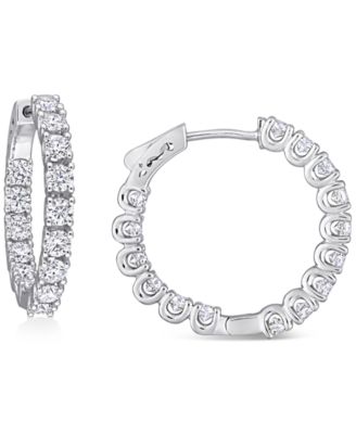 Macy's - Lab-Created Moissanite In & Out Small Hoop Earrings (3 ct. t.w.) in Sterling Silver, 1"