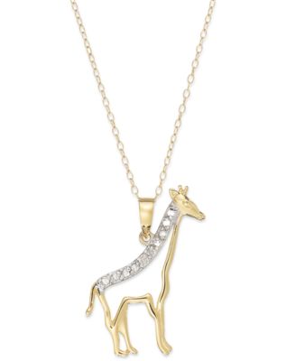 Macy's - Diamond Giraffe Pendant Necklace in 18k Gold over Sterling Silver (1/10 ct. t.w.)