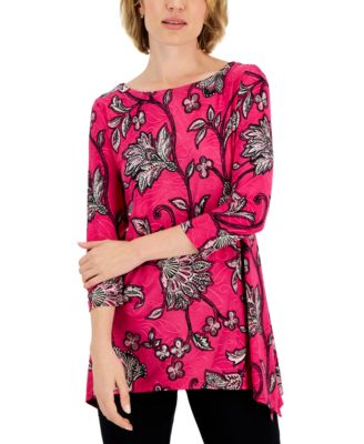JM Collection - Petite Jacquard 3/4-Sleeve Handkerchief-Hem Tunic
