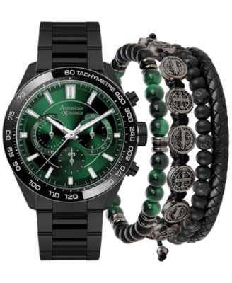 American Exchange - Men's Black Metal Alloy Bracelet Watch 45mm Gift Set