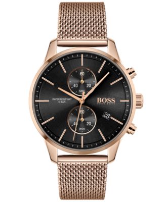 BOSS - Men's Chronograph Associate Carnation Gold-Tone Stainless Steel Mesh Bracelet Watch 42mm