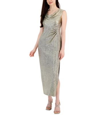 Connected - Petite Cowlneck Metallic Gown