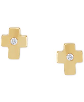 Macy's - Children's Diamond Accent Cross Earrings in 14k Yellow Gold