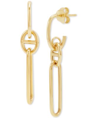 Italian Gold - Polished Mariner & Paperclip Link Drop Earrings in 10k Gold