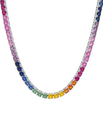 Macy's - Lab-Created Multi-Sapphire 20" Statement Necklace (48-1/3 ct. t.w.) in Sterling Silver