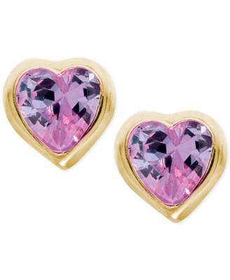 Macy's - Children's Purple Cubic Zirconia Heart Earrings in 14k Gold