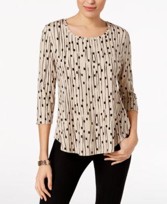 JM Collection - 3/4-Sleeve Printed Top
