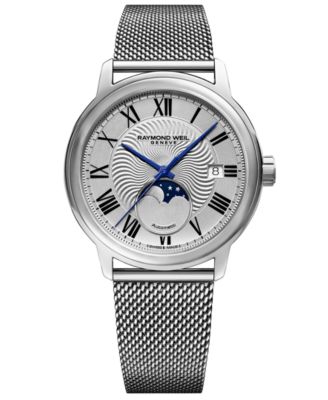 Raymond Weil - Men's Swiss Automatic Maestro Moonphase Stainless Steel Mesh Bracelet Watch 40mm