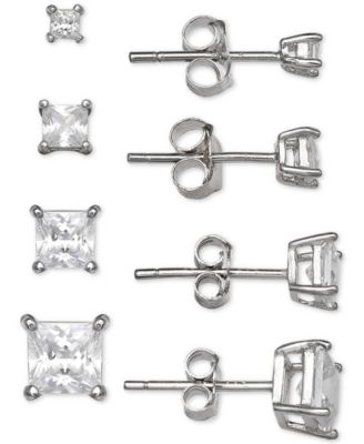 Giani Bernini - 4-Pc. Set Cubic Zirconia Princess Stud Earrings in Sterling Silver,
