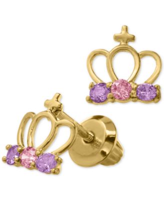 Macy's - Children's Cubic Zirconia Tiara Safety-Back Earrings in 14k Gold