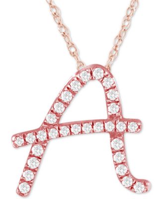 Macy's - Diamond Initial Pendant Necklace (1/10 ct. t.w.) in 14k Rose Gold Over Sterling Silver, 16" + 2" Extender