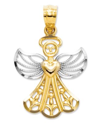 Macy's - 14k Gold and Sterling Silver Charm, Filigree Angel Charm