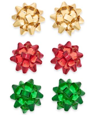 Holiday Lane - Multi-Tone 3-Pc. Set Bow Stud Earrings
