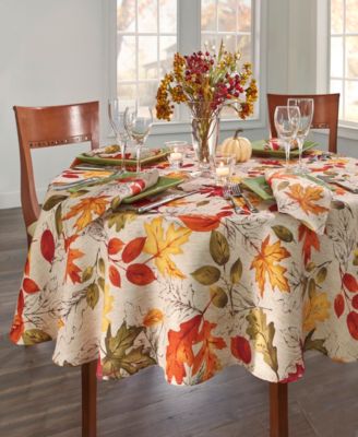 Elrene - Autumn Leaves Fall Printed Tablecloth, 70" Round