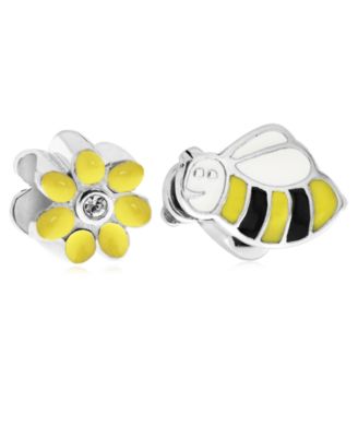 Rhona Sutton - Children's Enamel Daisy Bee Bead Charms - Set of 2 in Sterling Silver