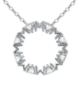 Giani Bernini - Cubic Zirconia Heart Stones "Mom" Circle Pendant Necklace in Sterling Silver, 16" + 2" extender