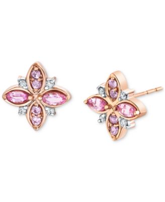 Macy's - Pink Sapphire (3/4 ct. t.w.) & Diamond (1/20 ct. t.w.) Flower Stud Earrings in 14k Rose Gold