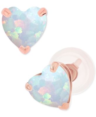 Macy's - Lab-Created Opal Heart Stud Earrings (3/8 ct. t.w.) in Sterling Silver