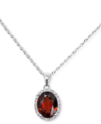 Macy's - Rhodolite Garnet (2 ct. t.w.) & Diamond (1/20 ct. t.w.) Oval Halo Pendant Necklace in 14k White Gold, 16" + 2" extender