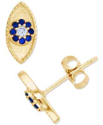 Macy's - Lab-Created Blue Spinel (1/8 ct. t.w.) & Cubic Zirconia Evil Eye Stud Earrings in 14k Gold-Plated Sterling Silver