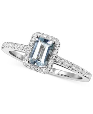 Macy's - Aquamarine (1/2 ct. t.w.) & Diamond (1/6 ct. t.w.) Halo Ring in 14k White Gold