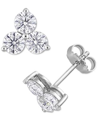 Macy's - Lab-Created Moissanite Trillium Cluster Stud Earrings (2-1/6 ct. t.w.) in Sterling Silver