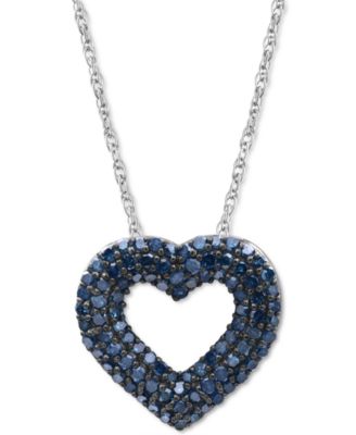 Macy's - Blue Diamond Heart 18" Pendant Necklace (1/2 ct. t.w.) in Sterling Silver