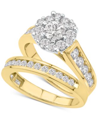 Macy's - Diamond Halo Channel-Set Bridal Set (2 ct. t.w.) in 14k Two-Tone Gold