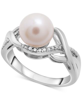 Macy's - Cultured Freshwater Pearl (8mm) & Diamond Accent Ring in Sterling Silver