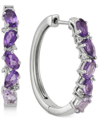 Macy's - Amethyst (2 ct. t.w.) & White Topaz (1/10 ct. t.w.) Small Hoop Earrings in Sterling Silver, 1"