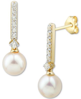 Honora - Cultured Freshwater Pearl (6mm) & Diamond (1/5 ct. t.w.) Drop Earrings in 14k Yellow or White Gold