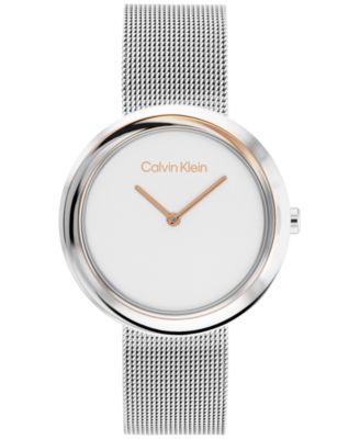 Calvin Klein - Women's Twisted Bezel Stainless Steel Mesh Bracelet Watch 34mm