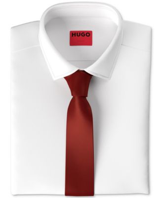 HUGO - Men's Open Pink Ribbed Silk Skinny Tie