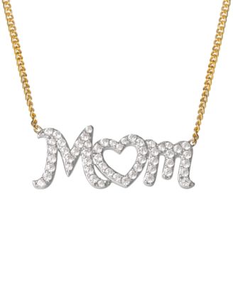 Giani Bernini - Cubic Zirconia MOM Heart 18" Pendant Necklace in Sterling Silver & 18k Gold-Plate