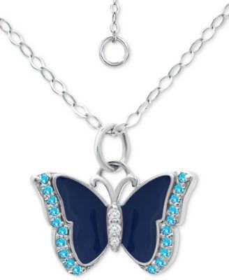 Giani Bernini - Cubic Zirconia & Blue Enamel Butterfly Pendant Necklace in Sterling Silver, 16" + 2" extender