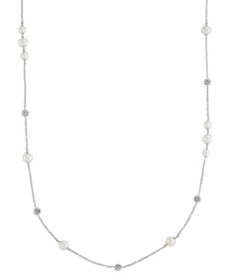 Macy's - Cultured Freshwater Pearl (6-7mm) & White Sapphire (2 ct. t.w.) 38-1/2" Statement Necklace in Sterling Silver