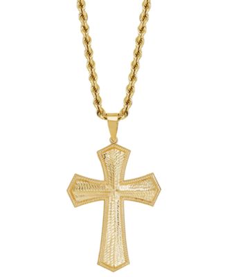 Macy's - Men's Textured Cross 22" Pendant Necklace in 10k Gold