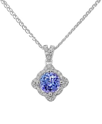 Macy's - Tanzanite (3/4 ct. t.w.) & Diamond (1/8 ct. t.w.) Pendant Necklace in 14K White Gold, 16" + 2" extender